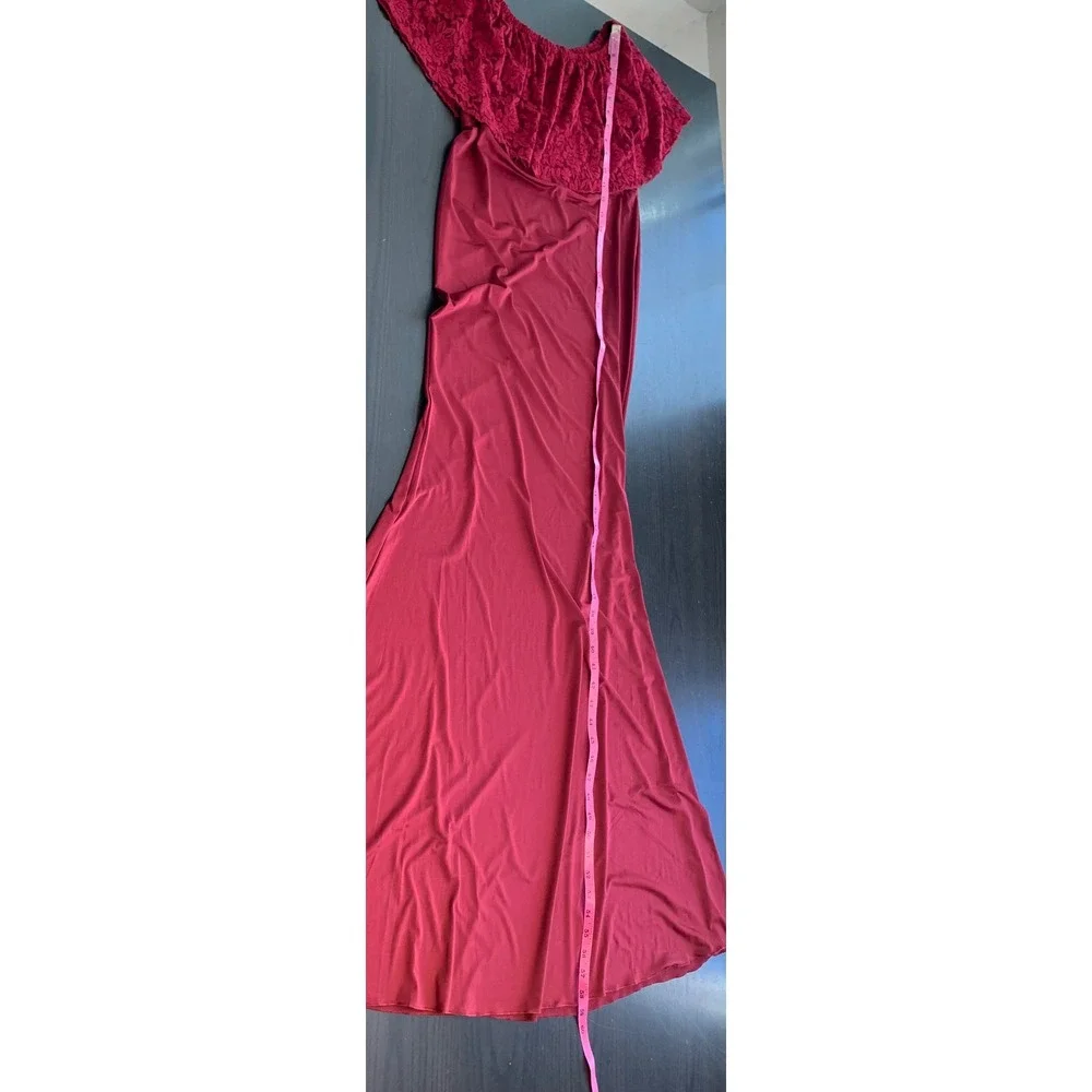Burgundy Lace Off-Shoulder Maxi‎ Dress Romantic Vampire Whimsigoth Soft Goth M